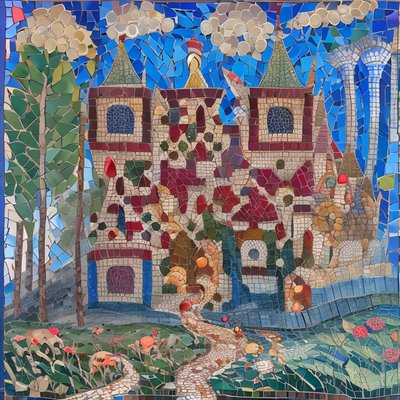 Fairytale Castle Mosaic Tree QR Code Art