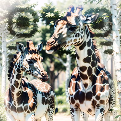 Giraffe Pair Birch Forest Photorealistic QR Code Art — image 1