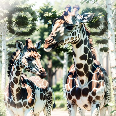 Giraffe Pair Birch Forest Photorealistic QR Code Art