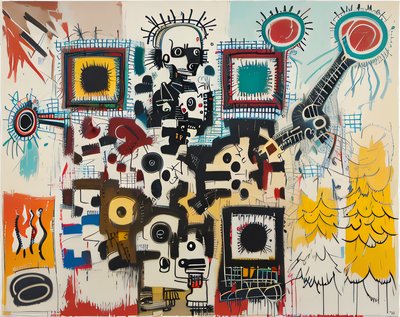 Scrawled Skull Figures Expressionist QR Code Art