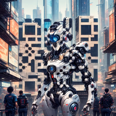 Cyberpunk Mecha Cyborg City QR Code for Posters — image 1
