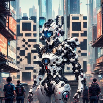 Cyberpunk Mecha Cyborg City QR Code for Posters