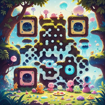 Alien Picnic Storybook Cartoon QR Code Art