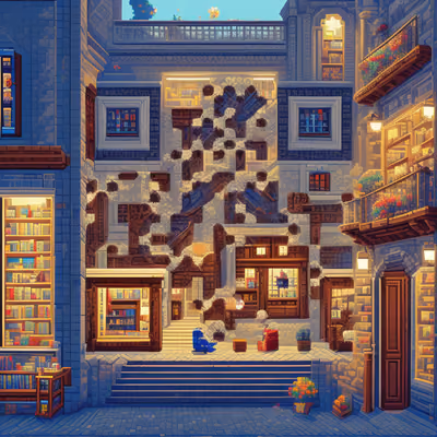 Pixel Art Bookstore Facade QR Code for Storefront Displays — image 1