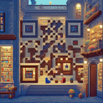 Pixel Art Bookstore Facade QR Code for Storefront Displays