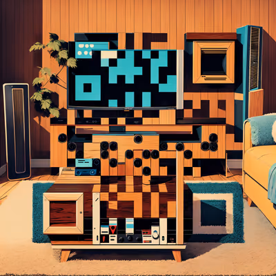 Retro Wood Paneled Living Room QR Code Art — image 1