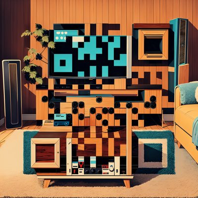 QR-код в виде ретро-гостиной с деревянными панелями