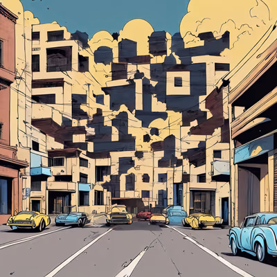 Comic Street with Vintage Cars QR Code for Posters — image 1