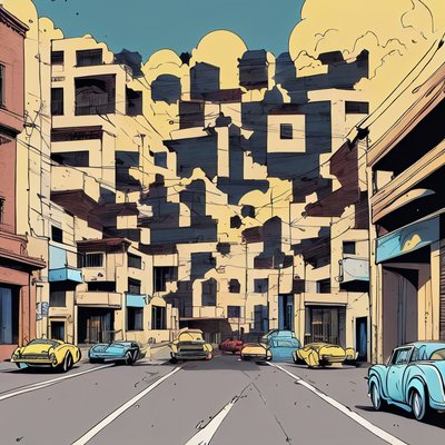 Comic Street with Vintage Cars QR Code for Posters