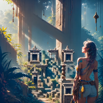 Jungle Temple Adventurer Digital Painting QR Code for Posters — image 1