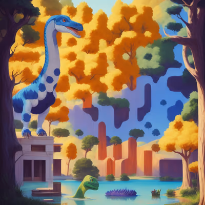 Dinosaur Lake Surreal Illustration QR Code for Posters — image 1