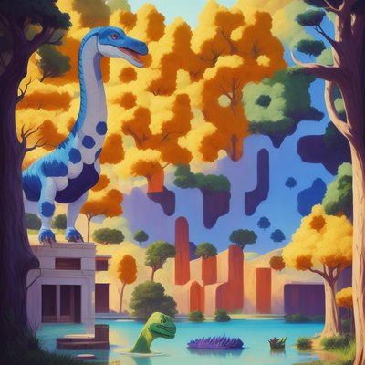 Dinosaur Lake Surreal Illustration QR Code for Posters