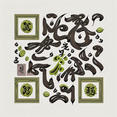 Lime Green Brush Calligraphy QR Code Art