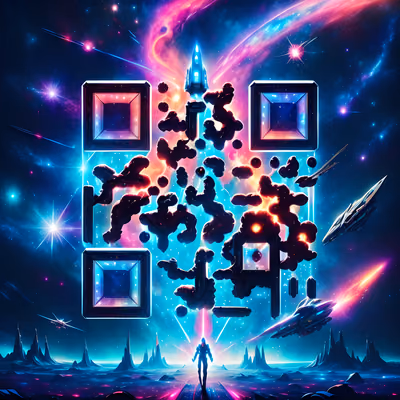 Cosmic Nebula Spaceship Digital Painting QR Code for Posters — image 1