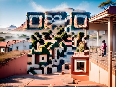 Misty Hillside Village Photo QR Code Art