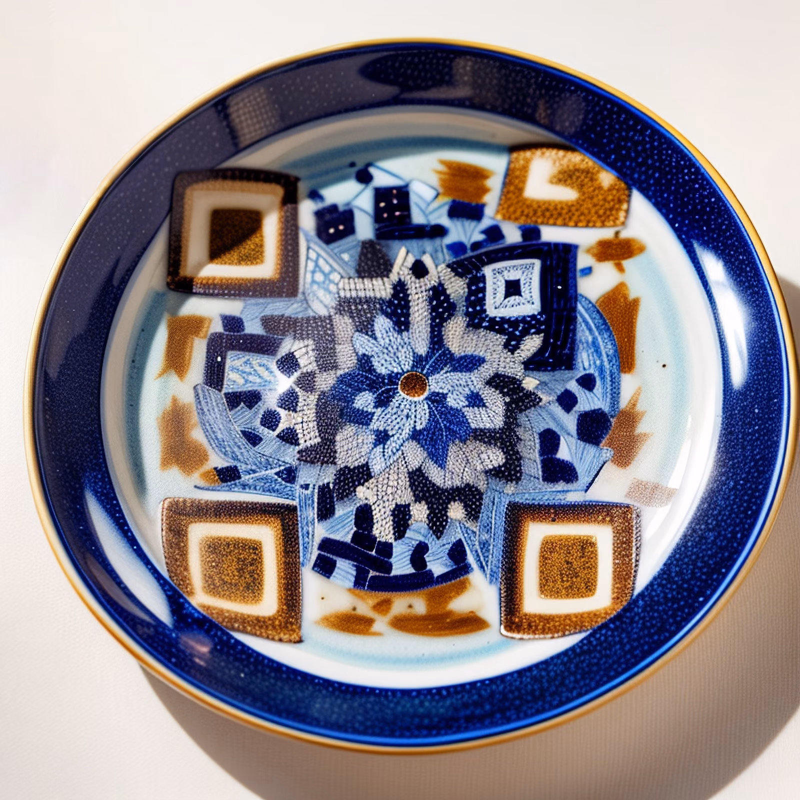 Сине-белая керамическая тарелка: QR-код — изображение 1