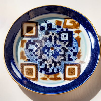 Blue and White Ceramic Plate QR Code Art