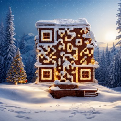 Snowy Christmas Cabin Winter Scene QR Code for Greeting Cards