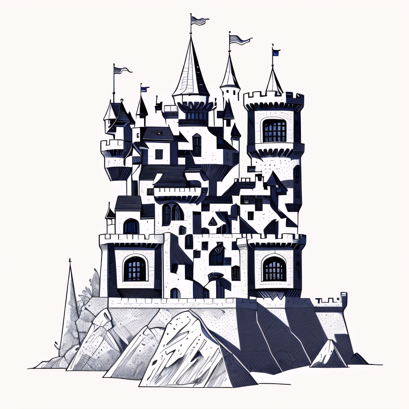 Medieval Castle Tattoo Line Art QR Code for Stickers — image 1