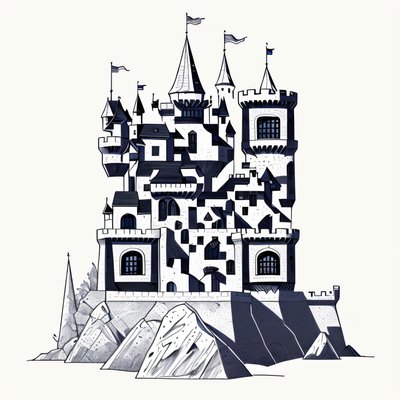 Medieval Castle Tattoo Line Art QR Code for Stickers