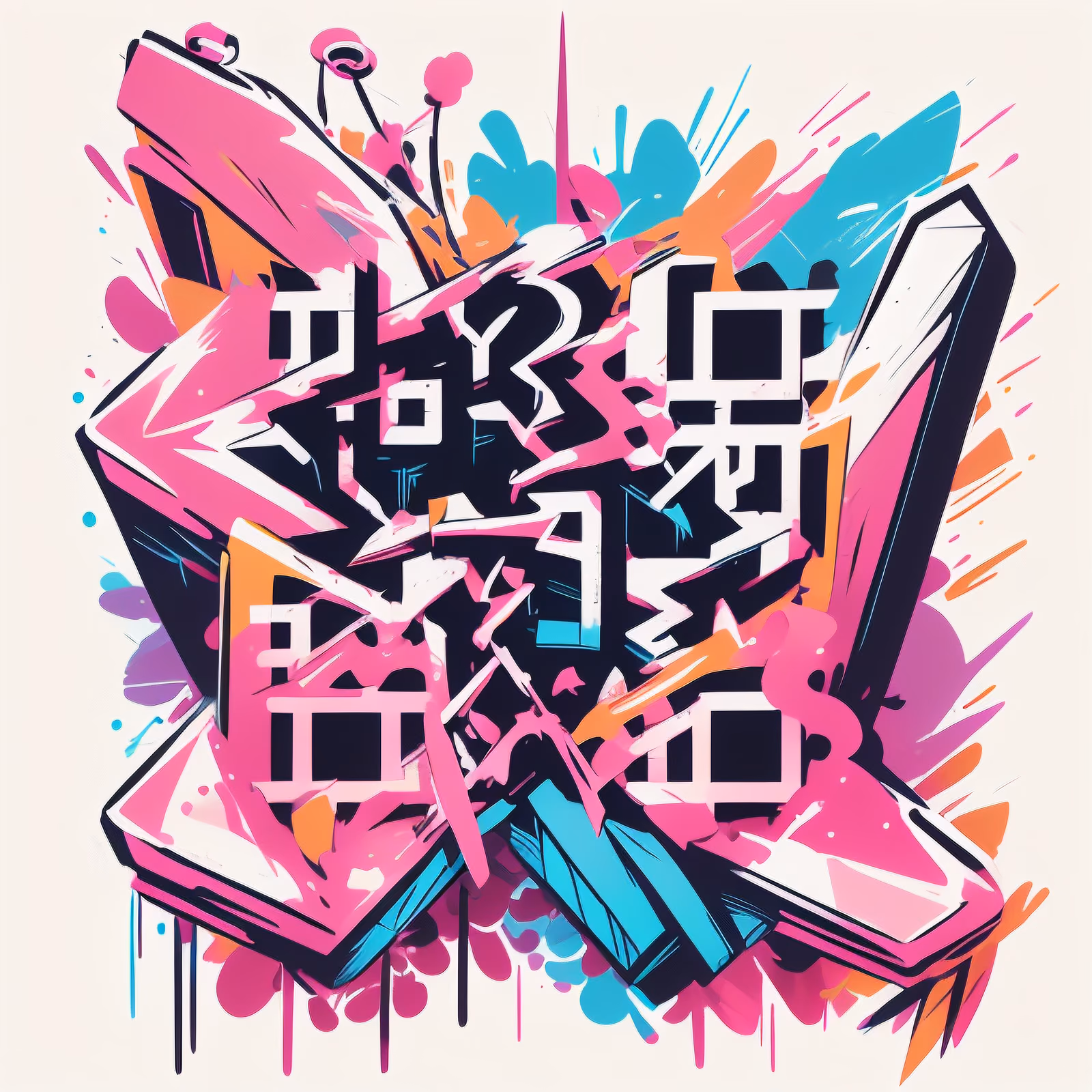 Pink Graffiti Lettering Splatter QR Code for Apparel — image 1
