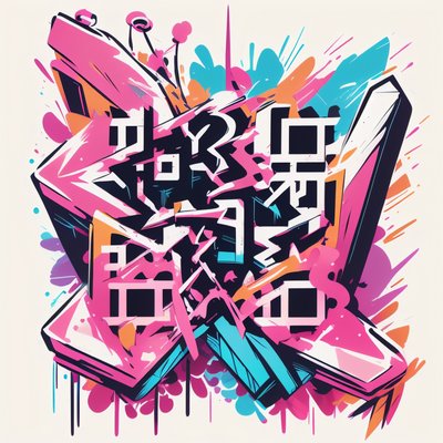 Розовые граффити с брызгами краски: QR-код для одежды