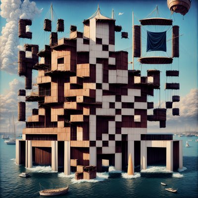 Surreal Wooden Harbor Architecture QR Code Art