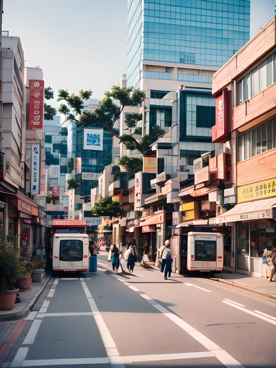 Downtown Shopping Street Film Photo QR Code for Posters