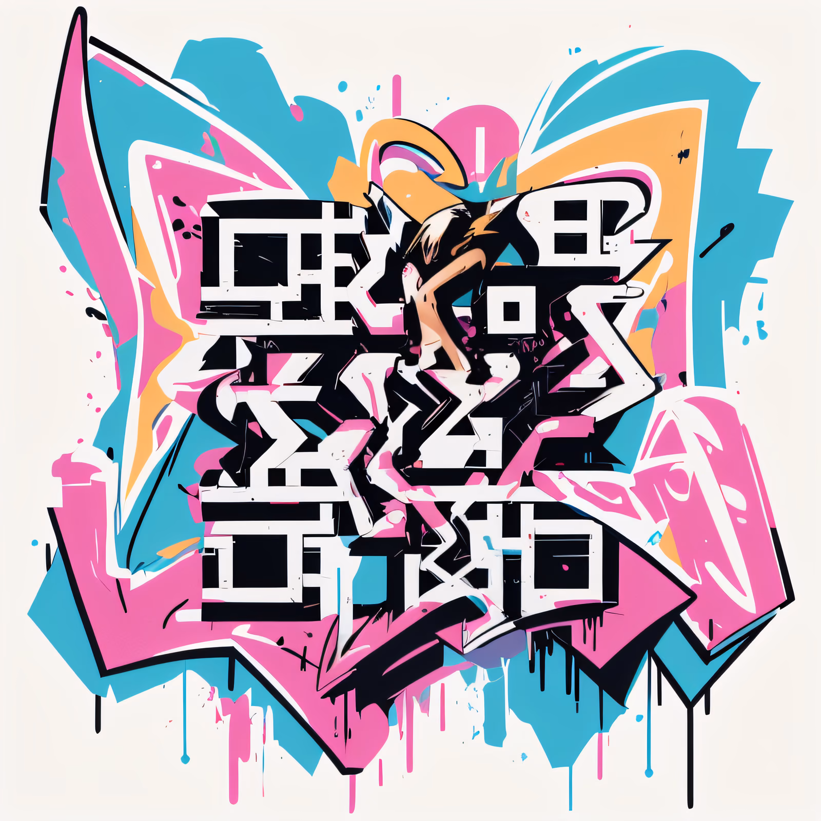 Pink Cyan Graffiti Lettering QR Code for Stickers — image 1
