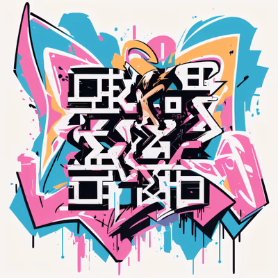 Pink Cyan Graffiti Lettering QR Code for Stickers — image 1