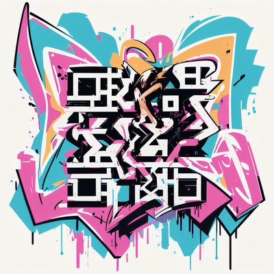 Pink Cyan Graffiti Lettering QR Code for Stickers