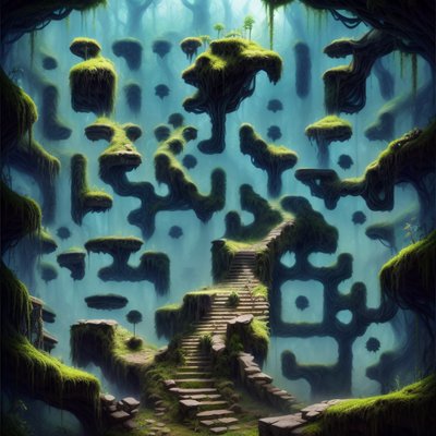 Mossy Cave Stairway Matte Painting QR Code Art