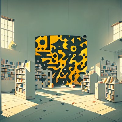 Sunlit Bookstore Interior Cartoon QR Code for Posters