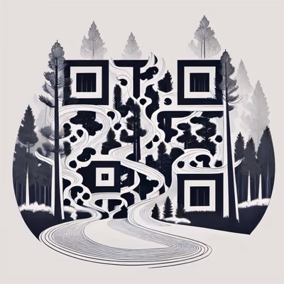 Pine Forest Path Line Art QR Code for Temporary Tattoos — image 1
