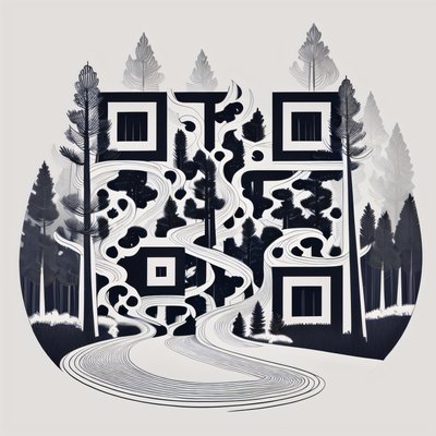 Pine Forest Path Line Art QR Code for Temporary Tattoos
