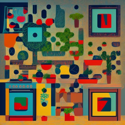 Abstract Kitchen Potted Plants QR Code Art