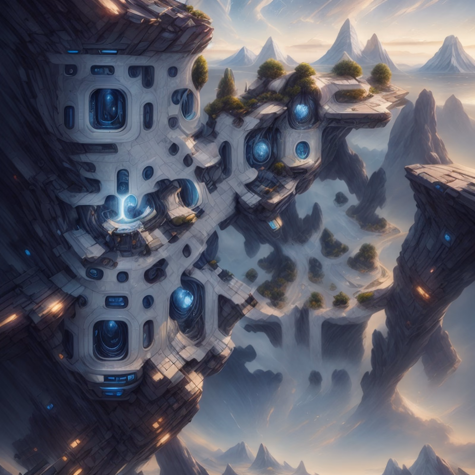 Futuristic Cliff City Concept Art QR Code for Posters — image 1