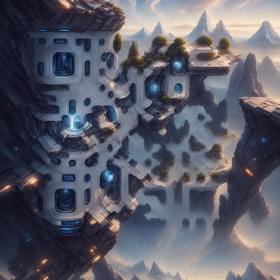 Futuristic Cliff City Concept Art QR Code for Posters — image 1