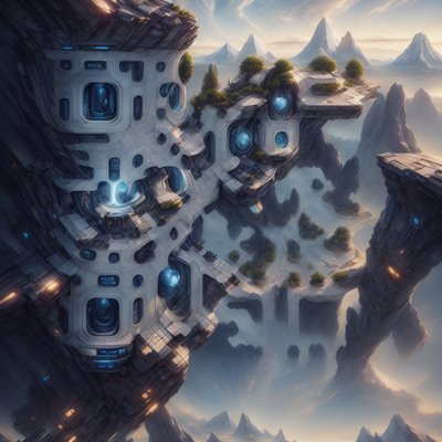 Futuristic Cliff City Concept Art QR Code for Posters