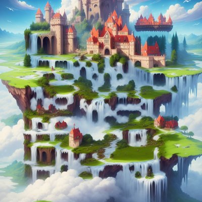 Floating Castle Waterfall Fantasy QR Code Art