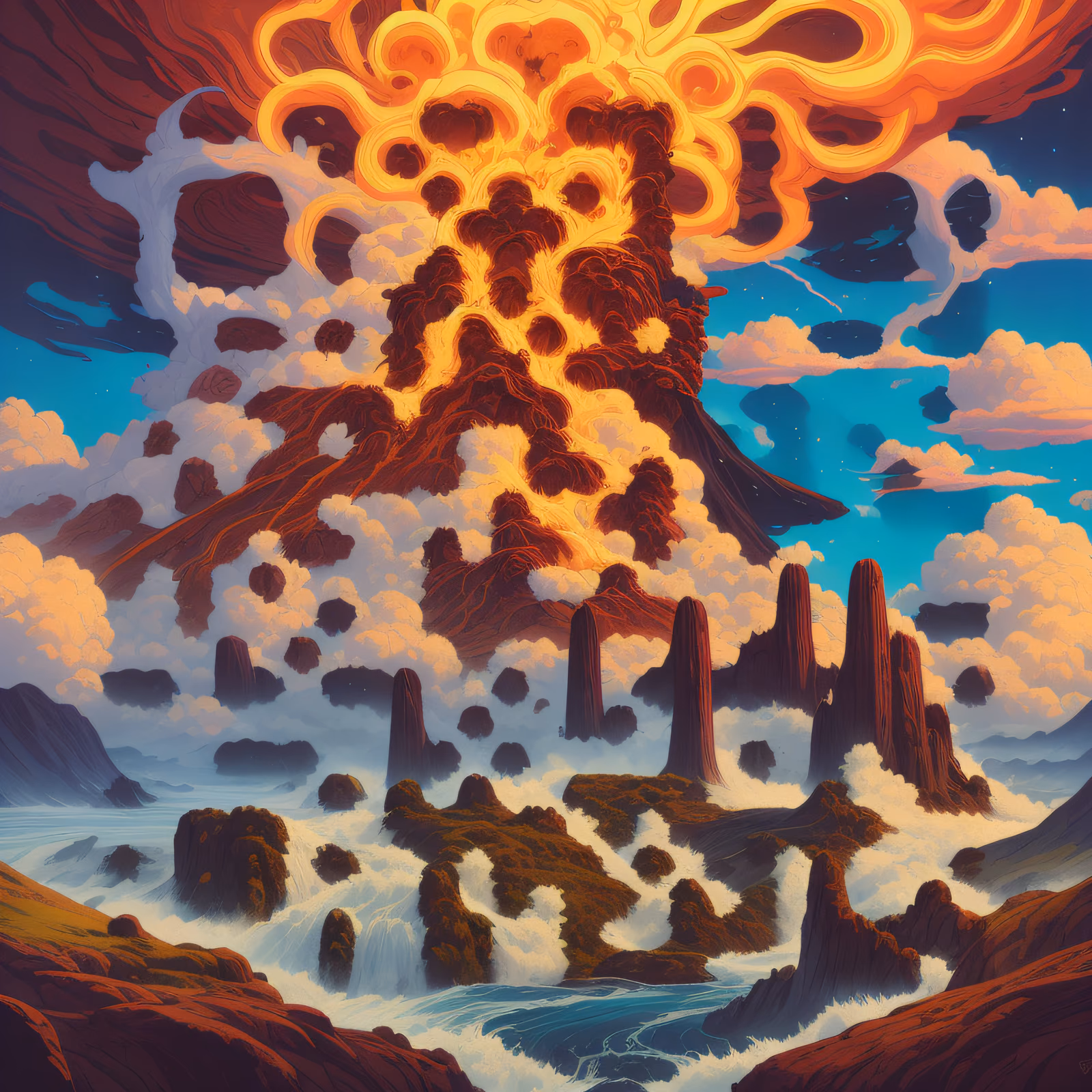 Erupting Volcano Psychedelic Matte QR Code for Posters — image 1