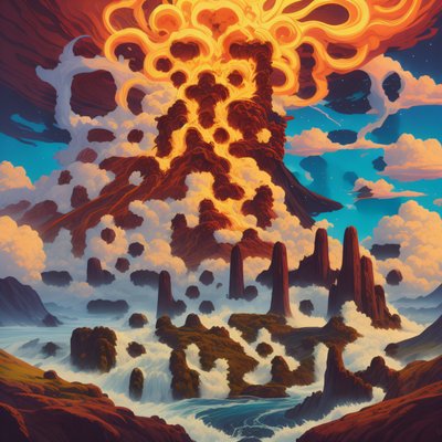 Erupting Volcano Psychedelic Matte QR Code for Posters