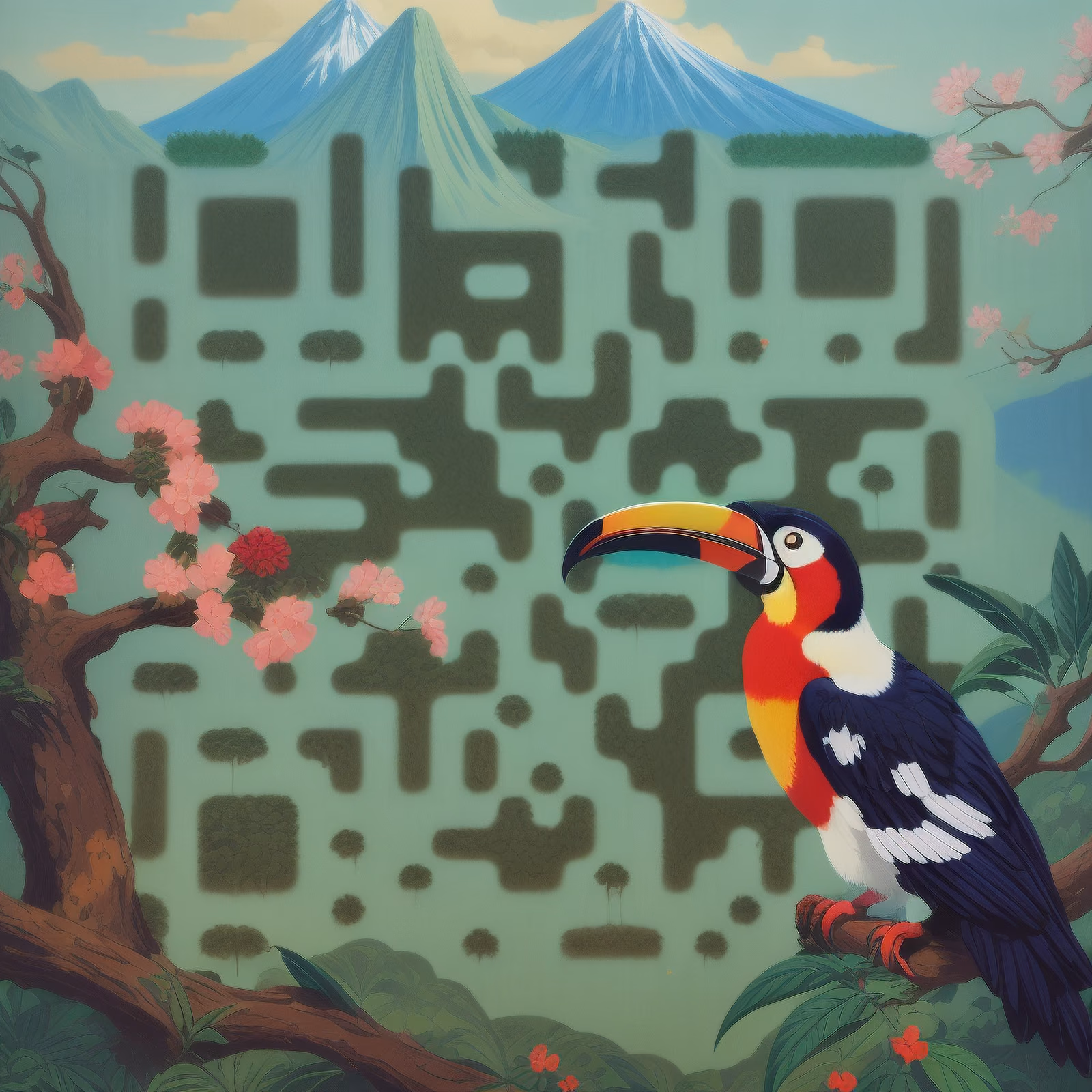 Toucan Mountain Forest Painting QR Code for Book Covers — image 1