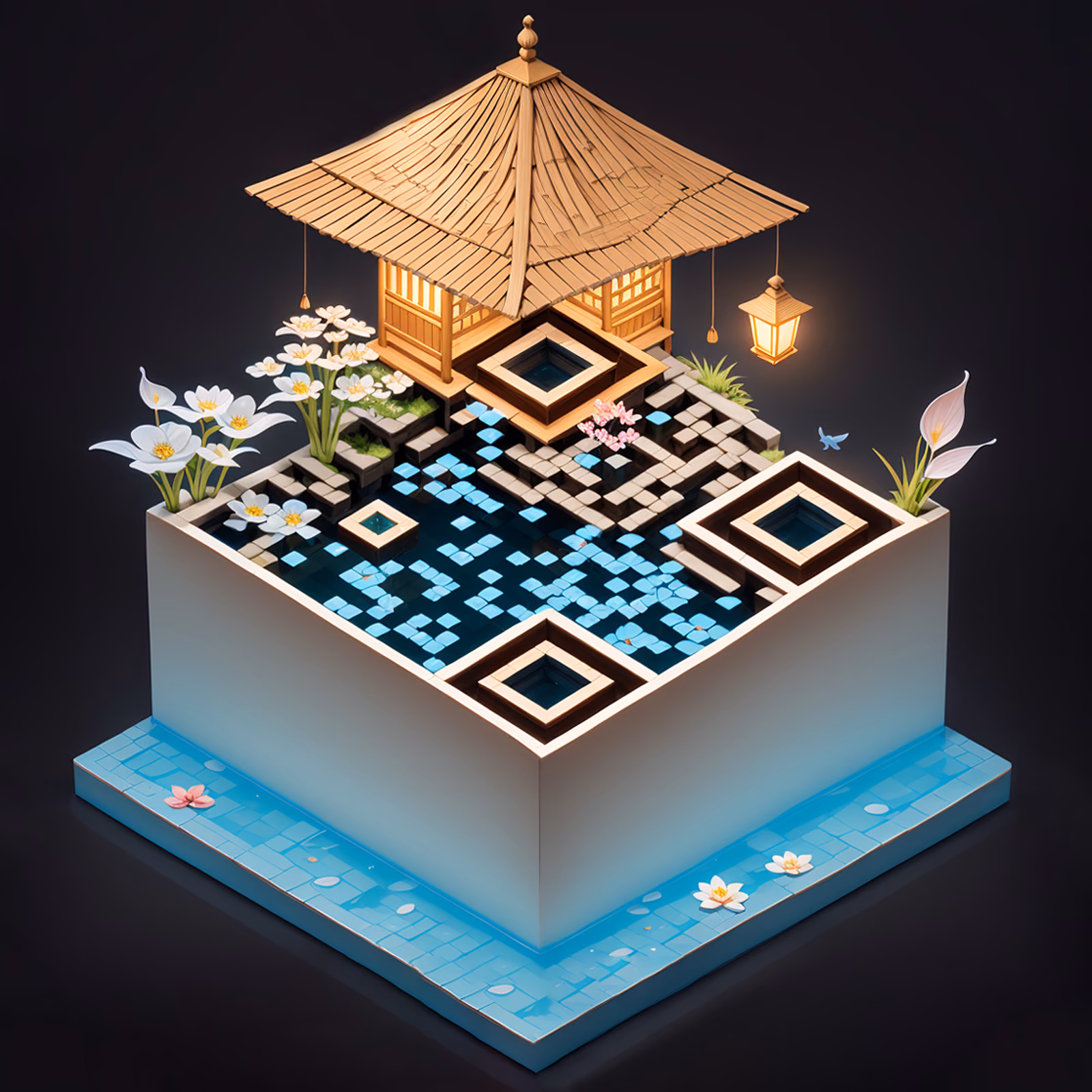 Isometric Bathhouse Diorama QR Code Poster — image 1