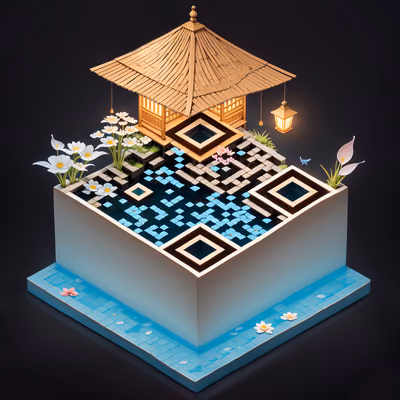Isometric Bathhouse Diorama QR Code Poster — image 1