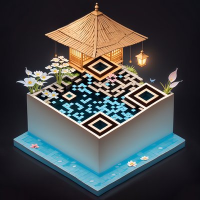 Isometric Bathhouse Diorama QR Code Poster
