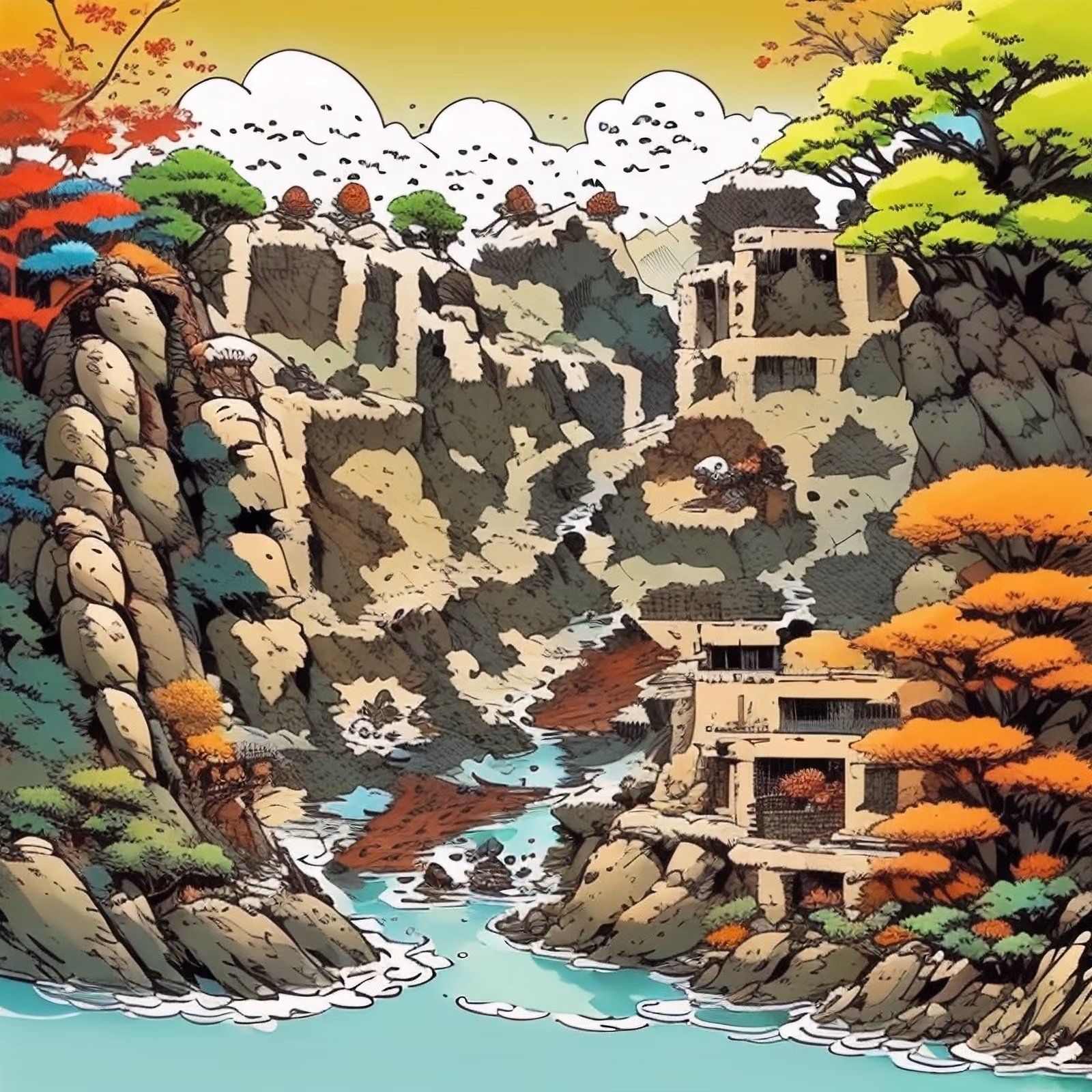 Autumn River Gorge Comic Style QR Code for Posters — image 1