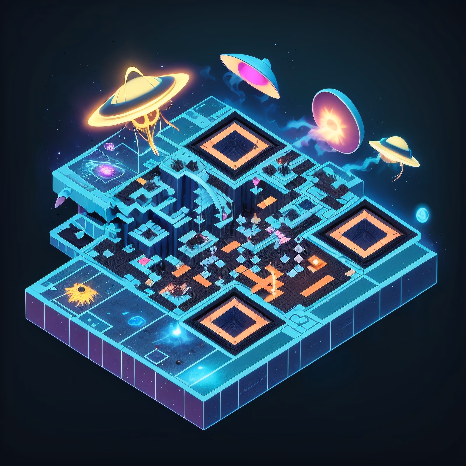 Isometric Alien UFO Crash Site QR Code for Posters — image 1