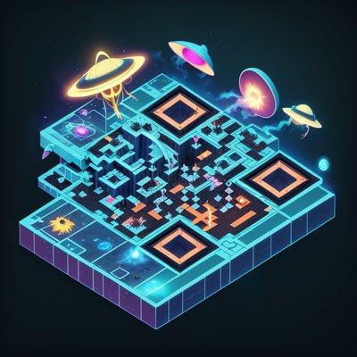 Isometric Alien UFO Crash Site QR Code for Posters