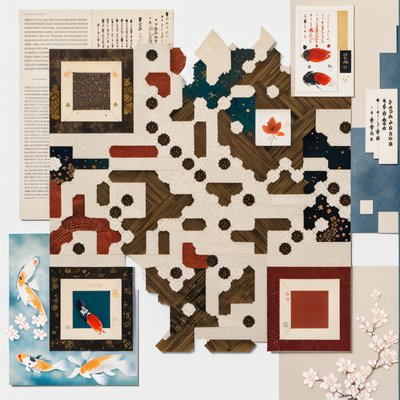 Japanese Koi Paper Collage QR Code Art